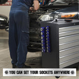SEDY magnetic socket organizer set with 1/2" SAE aluminum trays and strong magnetic base for secure tool storage