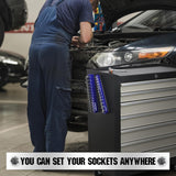 SEDY blue magnetic socket organizer tray for 1/4 inch drive SAE sockets from 1/8 to 5/8 inch, ideal for garage tool storage