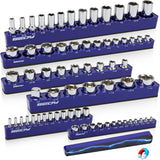 SEDY 12-piece red and blue magnetic socket organizer tray set with 143 metric and SAE slots for tool storage
