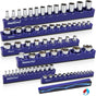 SEDY 12-piece red and blue magnetic socket organizer tray set with 143 metric and SAE slots for tool storage