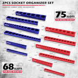 SEDY 12-piece red and blue magnetic socket organizer tray set with 143 metric and SAE slots for tool storage
