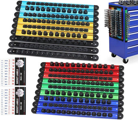 18-Piece Magnetic Socket Organizer Set, Heavy Duty Aluminum Racks for 1/2", 3/8", 1/4" Sockets