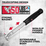 36-inch rolling magnetic sweeper kit with 40-inch telescoping magnetic pickup tool and trays, 55 lb capacity for nails, screws, and metal debris cleanup in garages, workshops, and lawns.