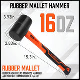 HORUSDY 16oz rubber mallet with fiberglass handle and non-slip grip, ideal for flooring, woodworking, and DIY applications