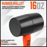 HORUSDY 16oz rubber mallet with fiberglass handle and non-slip grip, ideal for flooring, woodworking, and DIY applications