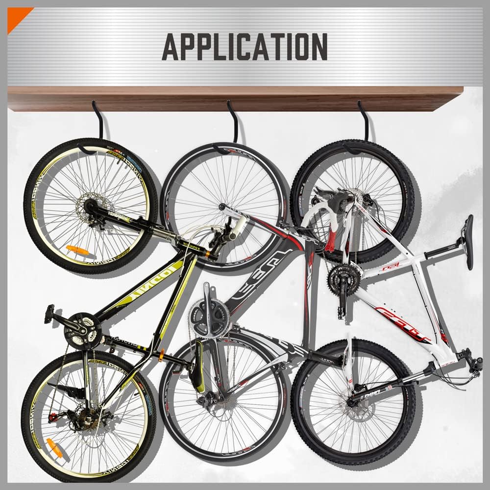 Black screw-in utility wall hooks for bike and garage storage, heavy-duty wide mouth design with non-slip coating