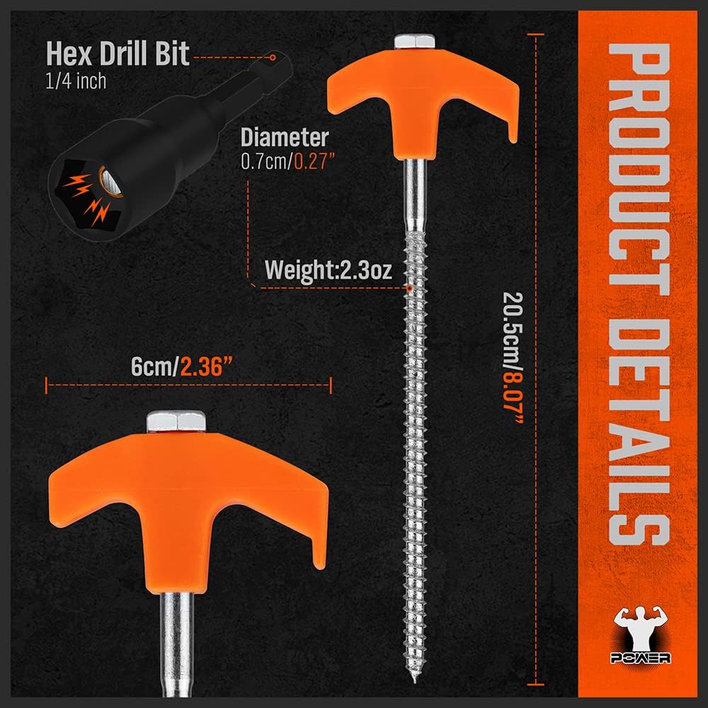 HORUSDY 26-piece tent stakes set with alloy steel spiral pegs, T-handle, drill bit, and ropes for secure outdoor anchoring