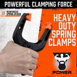 HORUSDY 7-inch heavy duty spring clamps with flexible rotating jaw pads, strong grip force, and ergonomic handles for woodworking and photography use