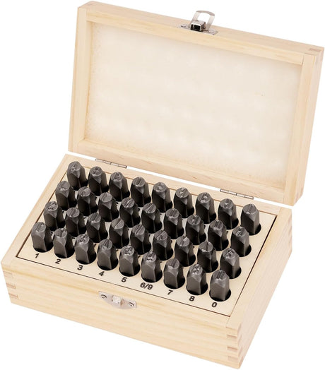 HORUSDY 8mm metal letter and number stamp set with durable alloy steel punches and wooden organizer box