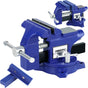 Heavy duty 4.5 inch bench vise with swivel base, magnetic jaw covers, and cast iron body for woodworking and metalworking