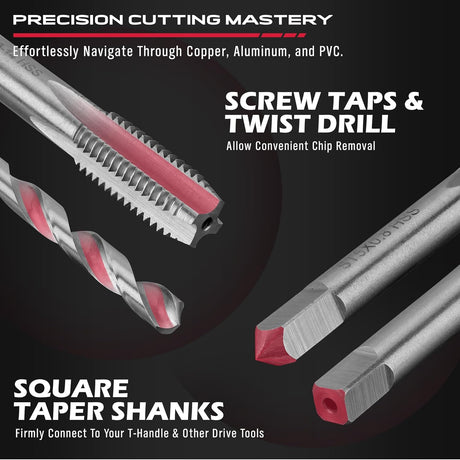Thread repair kit with 320 pieces including taps, drills, thread inserts, installation tools, and T-handles, compatible with SAE and metric threads.