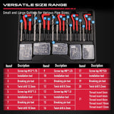 Thread repair kit with 320 pieces including taps, drills, thread inserts, installation tools, and T-handles, compatible with SAE and metric threads.