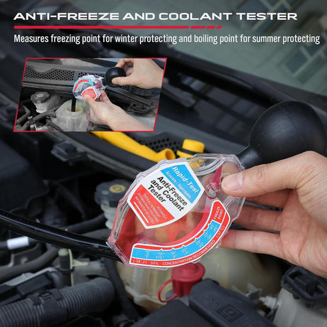 SEDY no-spill coolant funnel kit with adapters, extensions, and antifreeze tester for radiator filling and bleeding