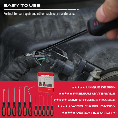 SEDY 11-Piece Heavy Duty Hook and Pick Set - Car Repair Tools with Non-Slip Handles and Storage Bag