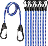 Heavy-duty 30-inch blue bungee cords with carabiner hooks for secure outdoor and indoor tie-down