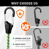HORUSDY 48-inch heavy-duty green bungee cords with spring lock hooks, 9mm thick, for securing cargo, luggage, rooftop storage, and outdoor use