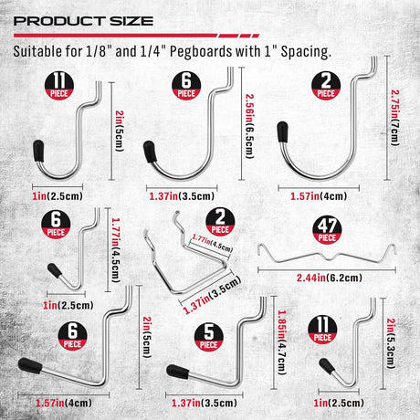SEDY 121-Piece Pegboard Hooks Assortment, Includes Bins, 16 Different Hook Types, Easy Installation for Garage and Workshop Use