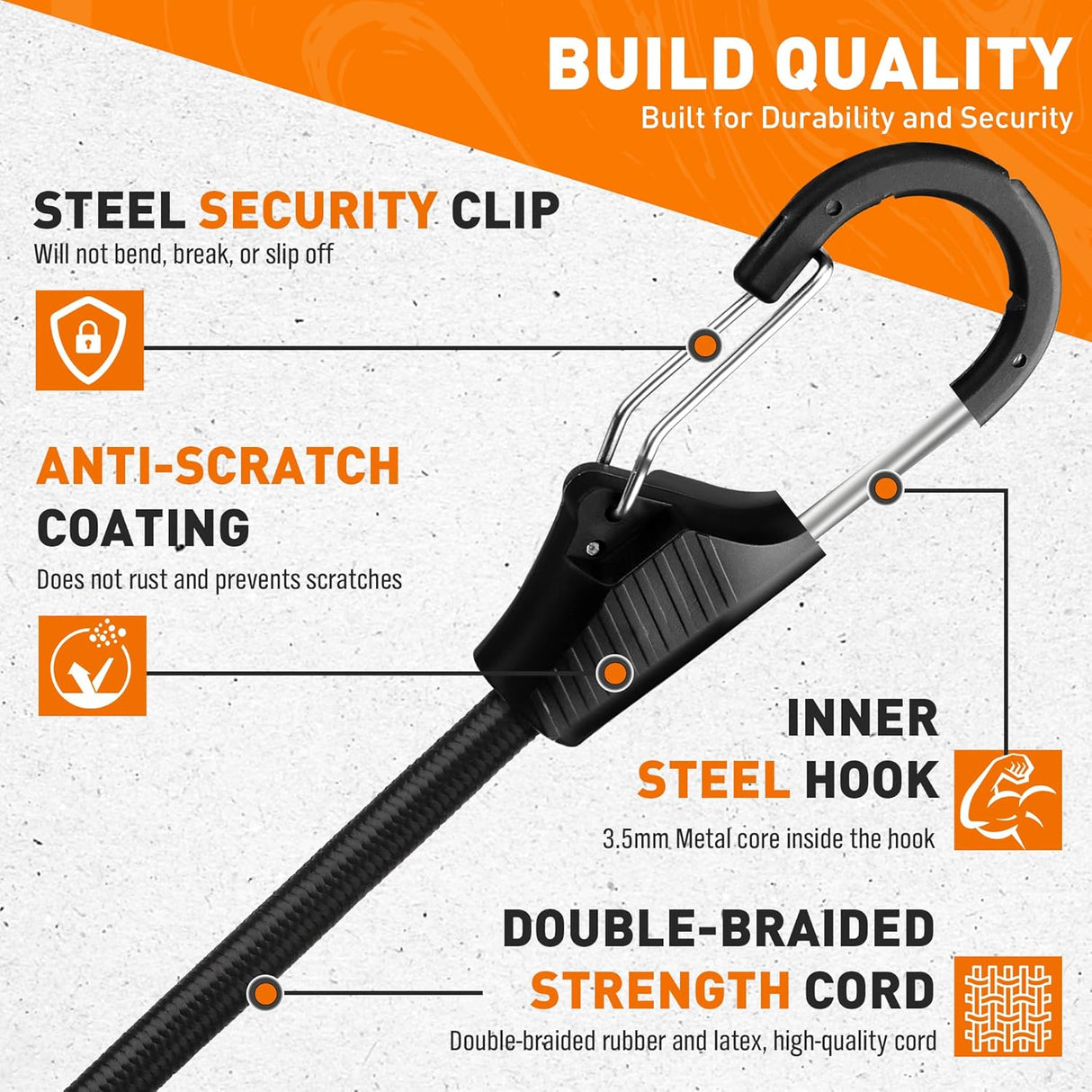 HORUSDY 5-Pack 24 Inch Heavy Duty Bungee Cords with Locking Hooks, 8mm Thick Tie Down Straps for Cargo, Bike, Outdoor Use
