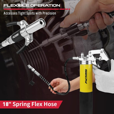 SEDY Heavy Duty Pistol Grip Grease Gun Kit, 8000 PSI, Includes 18" Spring Flex Hose, Multiple Connectors, and Accessories for Easy Lubrication
