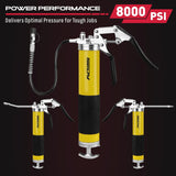 SEDY Heavy Duty Pistol Grip Grease Gun Kit, 8000 PSI, Includes 18" Spring Flex Hose, Multiple Connectors, and Accessories for Easy Lubrication