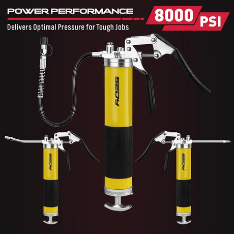 SEDY Heavy Duty Pistol Grip Grease Gun Kit, 8000 PSI, Includes 18" Spring Flex Hose, Multiple Connectors, and Accessories for Easy Lubrication