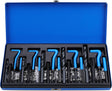 SAE thread repair kit with 131 pieces including screw taps, drill bits, coil inserts, installation tools, and T-handles, ideal for restoring damaged threads in steel and aluminum.