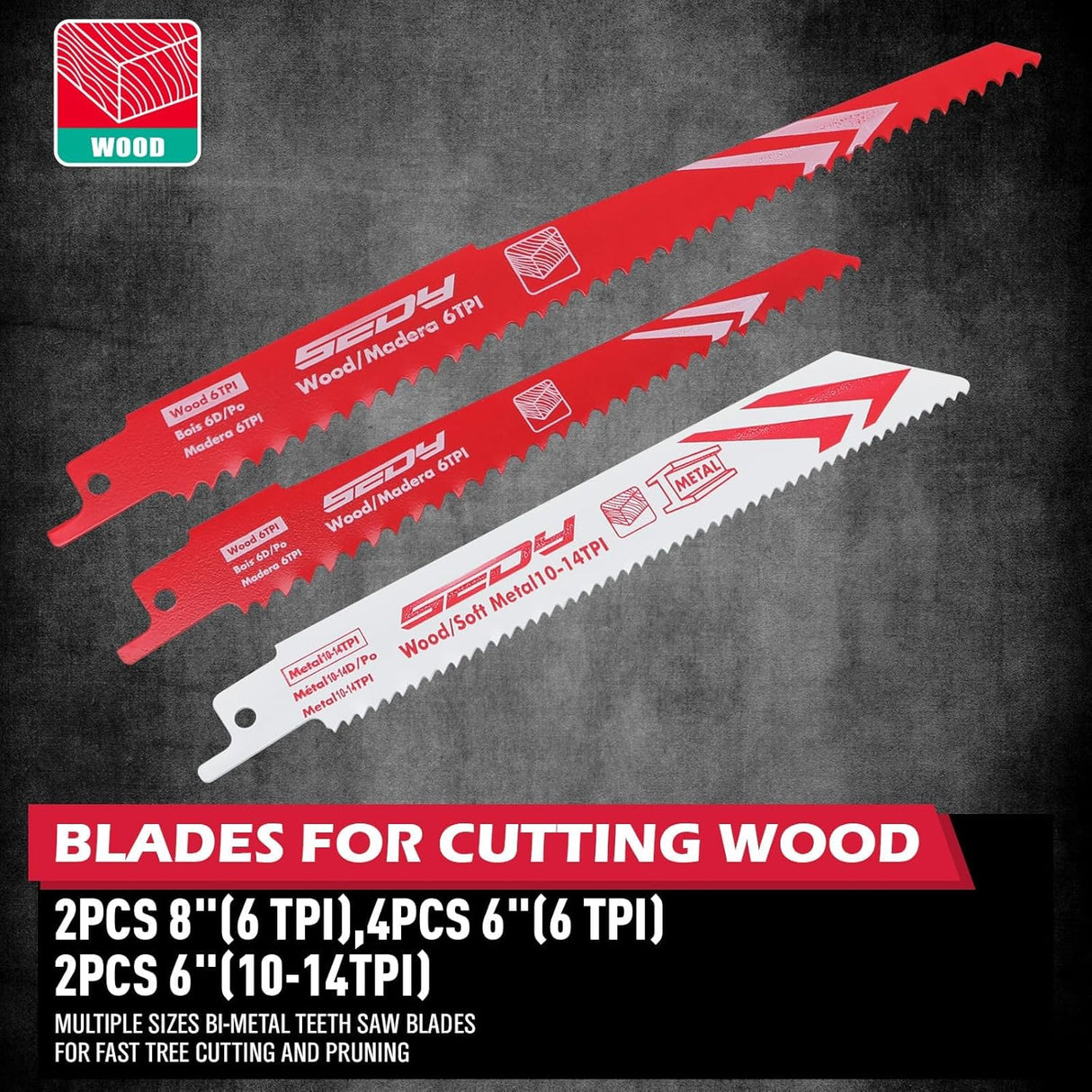 SEDY 10-piece bi-metal reciprocating saw blade set with aggressive cobalt teeth, for cutting wood, metal, pipes, and pruning trees, durable demolition blades