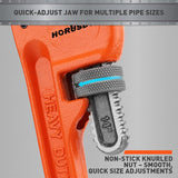 HORUSDY 14-inch heavy duty pipe wrench with adjustable 1.5-inch jaw, cast iron body, and PVC-coated non-slip handle for plumbing and mechanical repairs