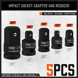 HORUSDY 5-piece impact socket adapter and reducer set with black oxide finish and Cr-V steel for heavy-duty automotive and DIY use