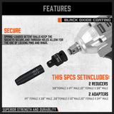 HORUSDY impact socket adapter and reducer set with black oxide finish, premium Cr-V steel, and secure detent design