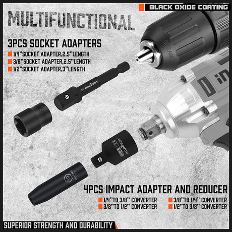 HORUSDY 7-Piece Socket Adapter and Reducer Set with Impact Coating for Power Tools