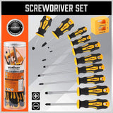 HORUSDY 11-piece screwdriver set with magnetic tips, CR-V steel blades, ergonomic handles, and magnetizer/demagnetizer tool