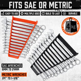 HORUSDY 2-piece magnetic wrench holder with strong magnets, fits SAE and metric wrenches, wall mount or tool chest storage organizer