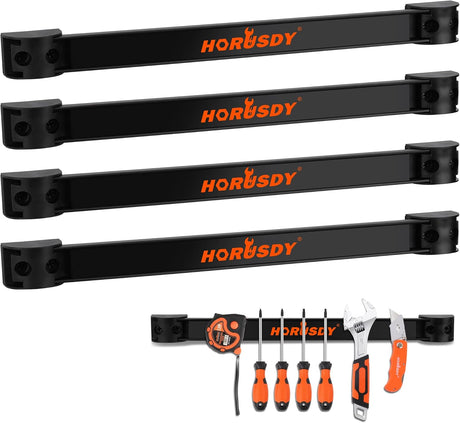 4-pack 12 inch magnetic tool holder strips with heavy-duty wall mount design for storing hand tools in garage, kitchen, or workshop
