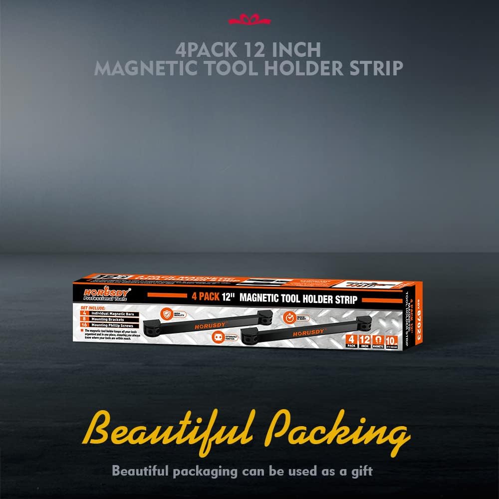 4-pack 12 inch magnetic tool holder strips with heavy-duty wall mount design for storing hand tools in garage, kitchen, or workshop