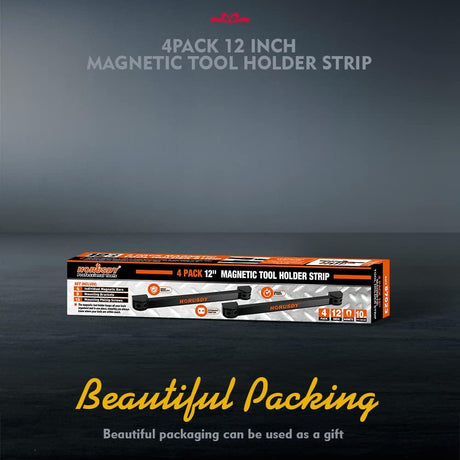 4-pack 12 inch magnetic tool holder strips with heavy-duty wall mount design for storing hand tools in garage, kitchen, or workshop