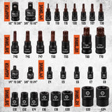 31-piece Torx and external star socket bit set with ratchet-ready sockets and orange storage case