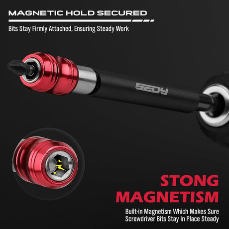 SEDY 2-piece magnetic bit holder extension set with quick release and strong magnetism, including 6-inch and 12-inch CR-V steel adapters for drills and drivers