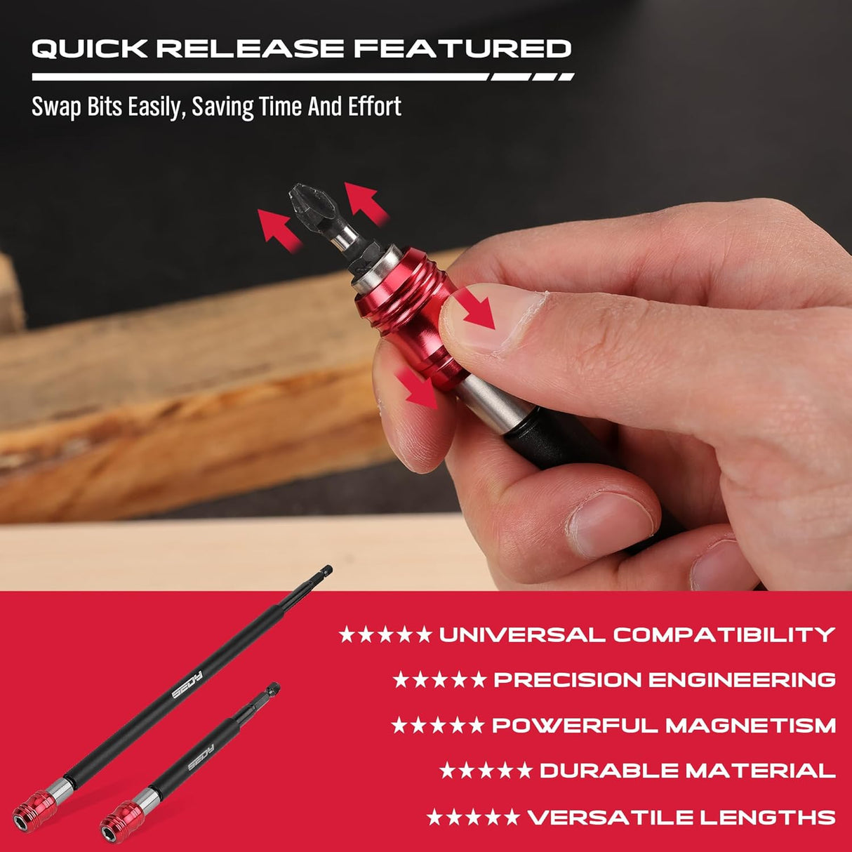 SEDY 2-piece magnetic bit holder extension set with quick release and strong magnetism, including 6-inch and 12-inch CR-V steel adapters for drills and drivers