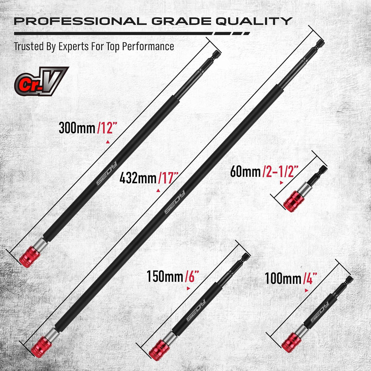 SEDY magnetic drill bit holder set with quick-release design, strong magnetism, and durable CR-V steel in multiple extension lengths