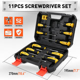 HORUSDY 11-piece magnetic screwdriver set with S2 steel blades, non-slip ergonomic handles, and durable carry case for versatile home and professional use