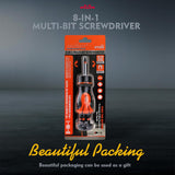 HORUSDY 8-in-1 ratcheting screwdriver with magnetic S2 steel bits, ergonomic grip, and built-in bit storage for DIY and professional use