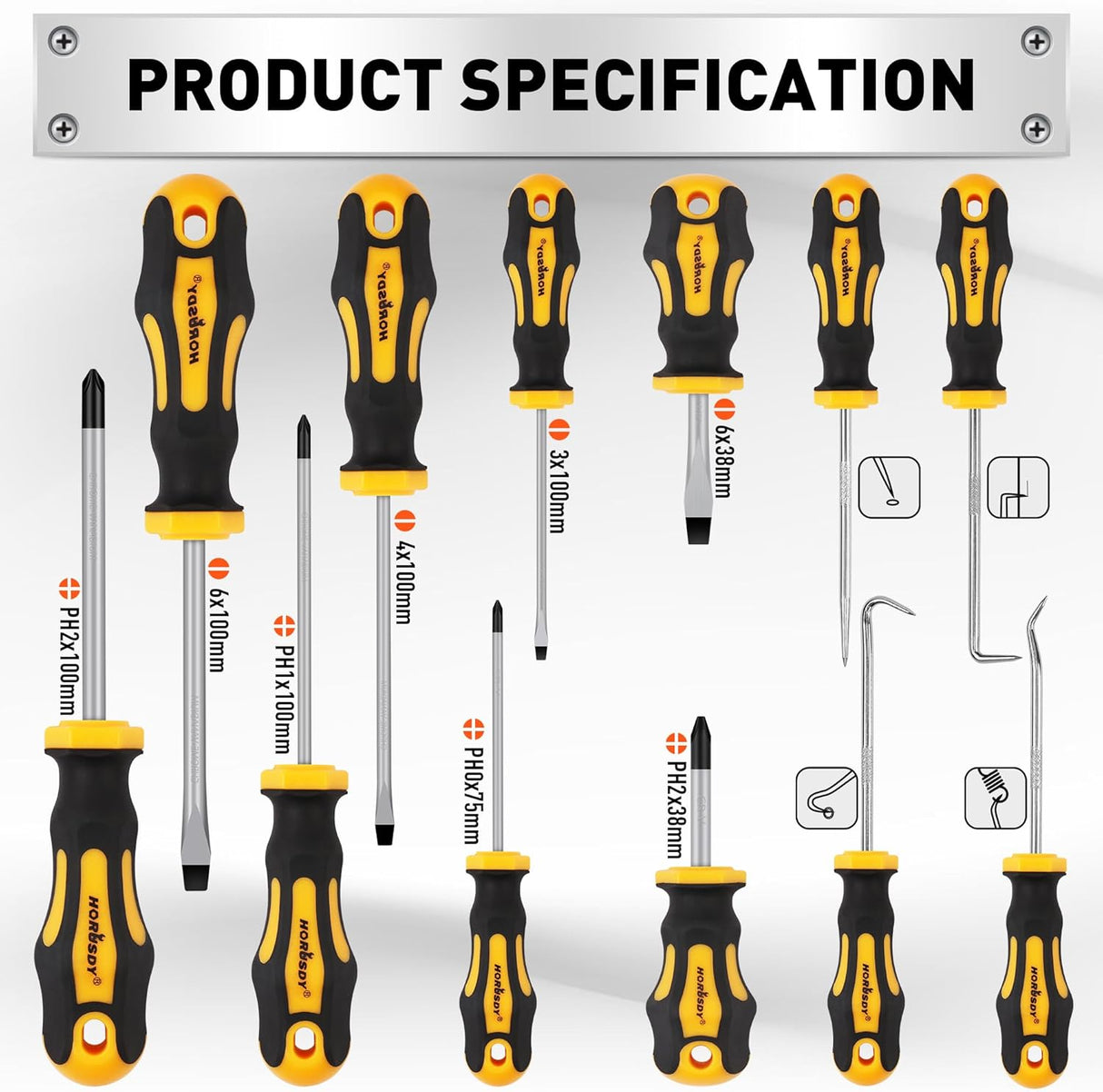 HORUSDY 13-Piece Screwdriver Set with Magnetic Tips, CR-V Steel Blades, Ergonomic Grip, Magnetizer & Demagnetizer Tool