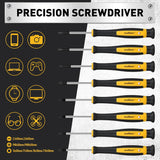 HORUSDY 140-piece magnetic screwdriver and bit set with CR-V steel shafts, hex keys, precision screwdrivers, and plastic organizer rack for home and workshop use