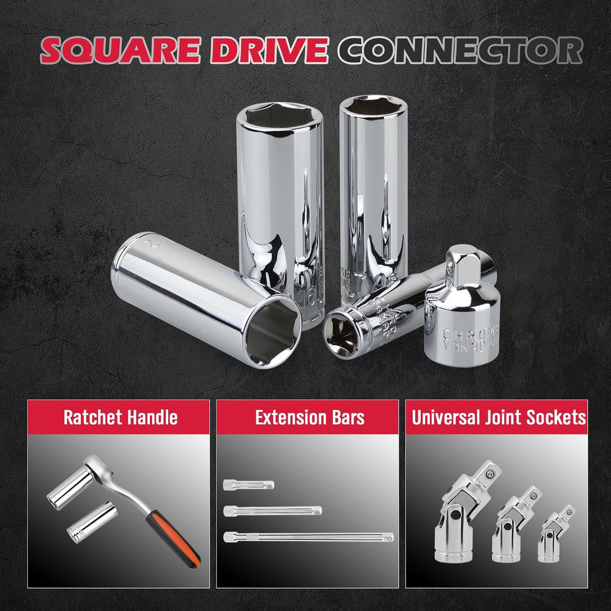 High-quality  12-Piece 1/4" Long SAE Socket Set with universal joint and storage rack