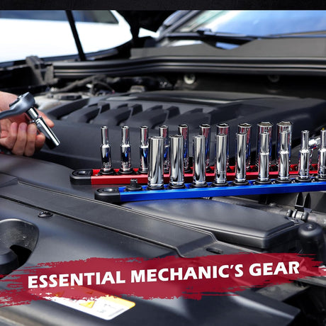 High-quality  12-Piece 1/4" Long SAE Socket Set with universal joint and storage rack