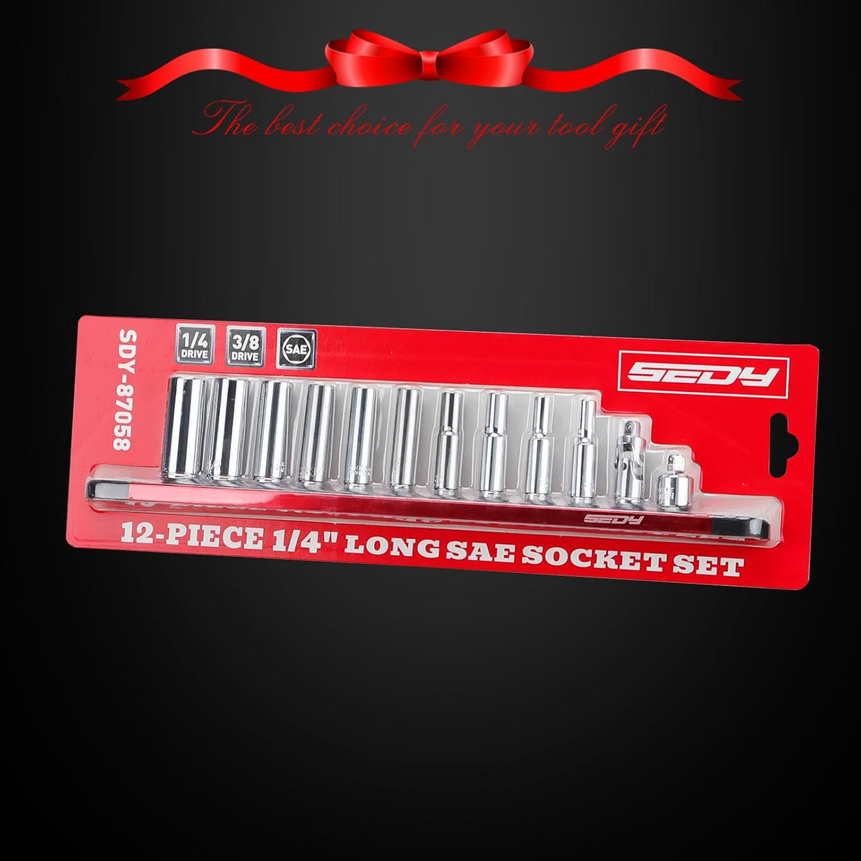 High-quality  12-Piece 1/4" Long SAE Socket Set with universal joint and storage rack
