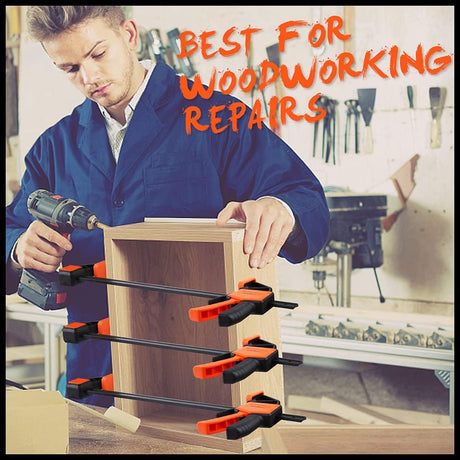HORUSDY spring and bar clamp set for woodworking, includes 6-inch and 12-inch clamps with ergonomic grip and durable nylon construction