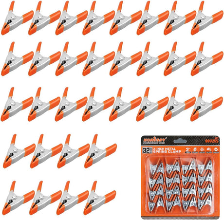 HORUSDY 32-pack 2-inch metal spring clamp set with PVC coated tips, heavy duty clips for woodworking and crafts