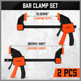 HORUSDY 6-inch bar clamps with quick-release trigger, reversible spreader design, anti-slip pads, and 150LBS clamping force